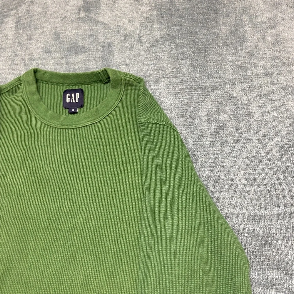Gap Heavyweight Thermal T Shirt Boys Small Green Long Sleeve Crew Neck Casual